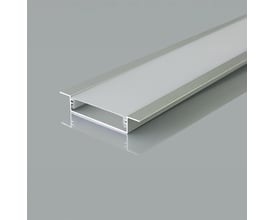 V-TAC Pro monteringssæt VT-71002 til indbygning af LED-strips, 2000 mm langt, sølvfarvet aluminium med diffusor på en grå baggrund.