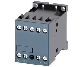 Siemens tidsforsinkelsesenhed 3VA9, 230V AC, vist med mærkaterne Z+, A2-, A1+, C+ og Z- samt skrueterminaler.
