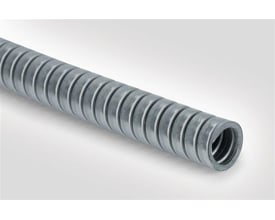 HellermannTyton HelaGuard SC galvaniseret stålslange, 20,5 mm udvendig diameter, vist med en ende åben, på en neutral grå baggrund.