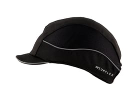 Sort Bump Cap Air Stream med kort skygge, viser meshpaneler på siderne og reflekterende striber foran og på siden.