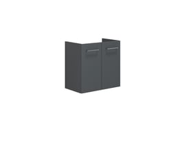 Dansani Mido+ vaskeskab i grå mat med to låger og integrerede greb, måler 57,6 x 60 x 35 cm.