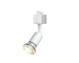 Philips EasyLink Tobia SP er en hvid, justerbar skinnespot med cylindrisk spothoved vinklet nedad og synlig lyskilde.
