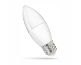 SpectrumLED 8 W LED-kertepære C37 med E27-fatning og neutral kulør, vist skråt med opalhvidt pærehus.