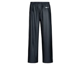 Marineblå PU-regnbuks fra Lyngsøe Rainwear, model LR-41 i størrelse S, set forfra med elastik i taljen.