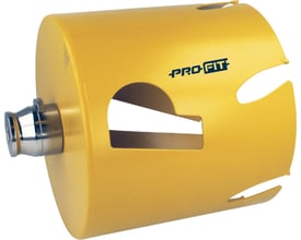 Gul Pro-Fit Multi Purpose HM-hulsav på 186 mm set skråt fra siden med metaladapter synlig.