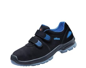 Atlas sikkerhedssko TX 40 2.0 ESD i sort nubuck læder med blå detaljer og velcro-lukning, str. 47.