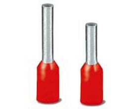To røde terminalrør fra Phoenix Contact, AI 16 -18 BU, til 18mm muffelængde og 28-29mm længde.