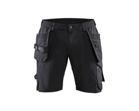Blåkläder shorts i sort og mørkegrå med 4-vejs stretch, str. 48, vist frem med mange praktiske lommer.