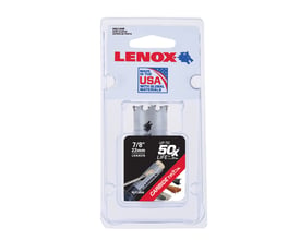 Lenox Carbide Tipped hulsav 22mm i klar plastemballage med amerikansk flag og information om 'Made in USA'.