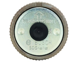 Oversigt af Bosch SDS-clic M14 spændemøtrik, der viser Bosch logo, SDS-clic mærkning og monteringsdetaljer for vinkelsliber.