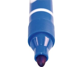 Nærbillede af spidsen på en blå Antalis tusch med rund spids på 2-3 mm, viser den dybe blå farve og en hvid stribe.
