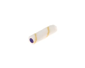 Roliba mini malerrulle med hvidt vestan materiale og gule striber, 10 cm bred med 6 mm kerne.