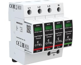 CITEL DACF25S transientbeskyttelse, type 2, 4-polet med fjernmelder og grønne displayvinduer, der viser "NOT Green = replace".