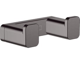 HansGrohe AddStoris dobbelt håndklædekrog i børstet sort krom metal med et moderne, minimalistisk design, der tilbyder dobbelt opbevaring.