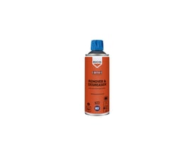 Aerosol dåse med Rocol Remover & Degreaser affedtningsmiddel, vist isoleret på en hvid baggrund.