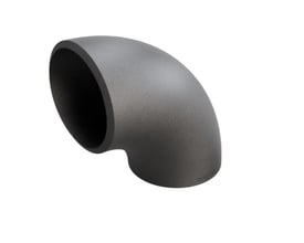 Indura 90° bøjning i S235 stål, 44,5 x 2,6 mm, med 3D-radius på 51 mm, ensfarvet grå.