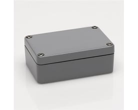 Bernstein CA-380 montagekasse i sølvgrå aluminium, 330x230x110mm, med synlige skruer i låget og IP66/IP67 godkendelse.