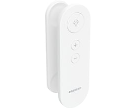 Geberit AquaClean fjernbetjening i hvid plast med spray-, plus- og minusknapper, fra 2024.