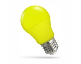 SpectrumLED gul LED-pære i A50-form med matteret overflade og synlig E27-fatning.