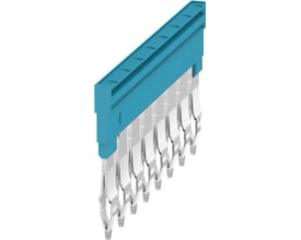Weidmüller Laske ZQV 4N/8 BL, en 8-polet blå klemme med PUSH IN fjederterminaler på en hvid baggrund.