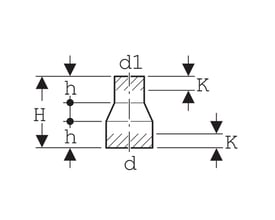 Teknisk tegning af Geberit 90 x 56 mm centrisk reduktion i sort PEH, viser dimensioner som d, d1, H og h.