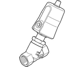Festo skråsædeventil VZXF-L-M22C-M-A-G34-180-M1-V4B2T-50-20 i sort og hvid skitse, viser dens kompakte og industrielle design.