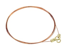 Glødetråd til flamingoskærer Alucutter Profi, 150 cm lang, med messingbeslag på hvid baggrund.