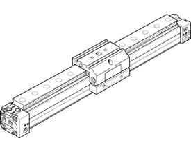 Festo DGPL-25-250-PPV-A-B-KF lineærcylinder, viser et præcisionsinstrument med en slaglængde på 250mm og 25mm stempeldiameter.