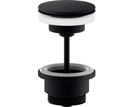 Damixa bundventil i mat sort messing med frit flow og 1 1/4" gevind, viser designet med hvid ring.