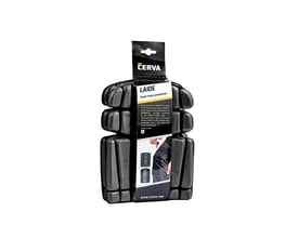 Cerva Laide skumknæbeskyttere i sort, designet til arbejdsbrug for optimal komfort og beskyttelse. Pakken viser produktet og information om certificering.