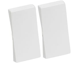 Casambi dobbelte tangenter i hvid plast med en medfølgende bagplade, klar til montering på EnOcean tryk-systemer.