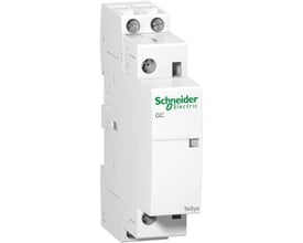 Schneider Electric modulkontaktor 2P, 25A, 220V/60HZ GC serie, vist på hvid baggrund.