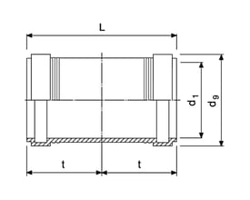 Teknisk tegning af Nicoll Friaphon Ø78 mm skydemuffe med dimensioner vist.