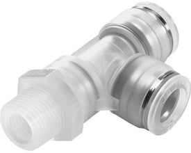 Festo vinkel-forskruning indstik NPQP-LQ-R14-Q10-FD-P10 er en standard L-fitting med 5,8 mm nominel størrelse, fremstillet i klar plast.