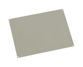 Uriarte PP33 montageplade af polyester med målene 270 x 270 mm, vist med forborede huller i hvert hjørne på hvid baggrund.