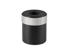 Geberit PEH overgangsstykke i sort PEH materiale med en 50 mm muffe og et ½" indvendigt gevind, vist på hvid baggrund.