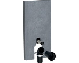 Geberit Monolith cisternemodul i grå skifer-look med sort krom aluminium, 101 cm høj og 485 mm bred.