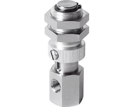 Festo sugekopholder ESH-HD-5-G i metal med højdekompensator og sidevakuumtilslutning, vist på hvid baggrund.