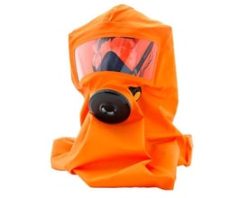 Orange beskyttelseshætte Sundström Safety SR345 med klart visir og rund tilslutning foran.