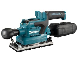 Makita DBO381ZU 18V rystepudser med gummibelagt greb og LXT batteri indikator, uden batteri.