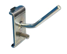 Maskinfabrikken Universal værktøjskrog i metal med 75 mm længde og Ø4 mm krogdiameter, fastgjort med skrue til hulplade.