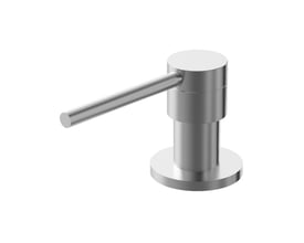 Lavabo Kubus sæbedispenser i børstet rustfrit stål med cylindrisk pumpehoved og langt greb, set skråt forfra.