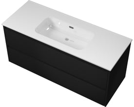 Sanibell Proline møbelsæt i matsort med 2 integrerede softclose skuffer, hvid vask og hvid bordplade.