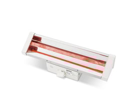 Adax GVR 510 strålevarmer på 1000W i hvid med synlig 3-trins reguleringsknap og røde varmelamper.