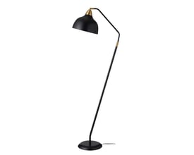 Superliving Urban gulvlampe i mat sort metal med drejeled og messing top, vist på hvid baggrund.