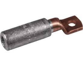 Nærbillede af Elpress AKK150-10 kabelsko, der viser den ru aluminiumsektion til lederen og den blanke kobberlaske med M10 hul.