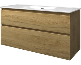 Sanibell Proline møbelsæt med to skuffer i ideal eg, 121x46 cm, med integreret greb og melamin overflade.