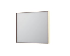 Sanibell INK SP32 LED spejl på 90x80 cm med børstet kobber ramme, der viser indirekte lys fra bagsiden på en hvid baggrund.
