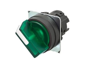 Omron vælger A22NZ med grøn oplyst greb, 2 positioner og plastramme til 22mm montage.