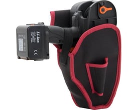 Tjep hylster med bælte til TJEP RE-BAR 40 bindemaskine, vist med 14.4V Li-ion batteri.